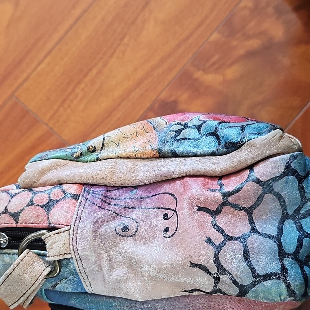 Anna By Anuschka Hand Painted Floral Shoulder Crossbody Leather Bag - Picture 6 of 16